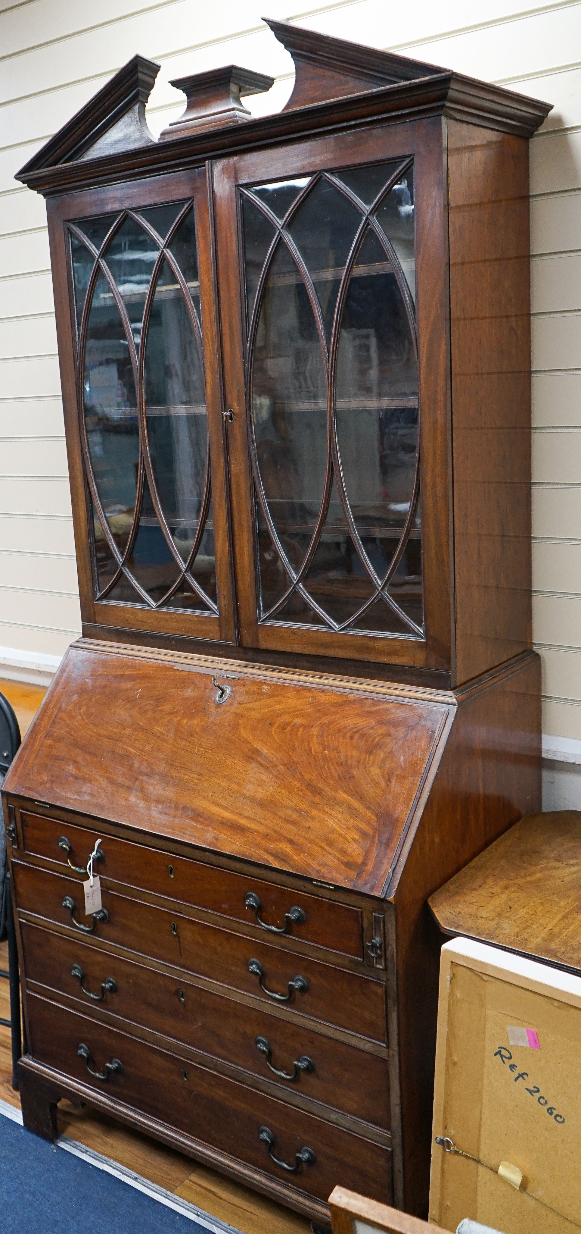 A George III and later mahogany bureau bookcase, length 91cm, depth 57cm, height 210cm